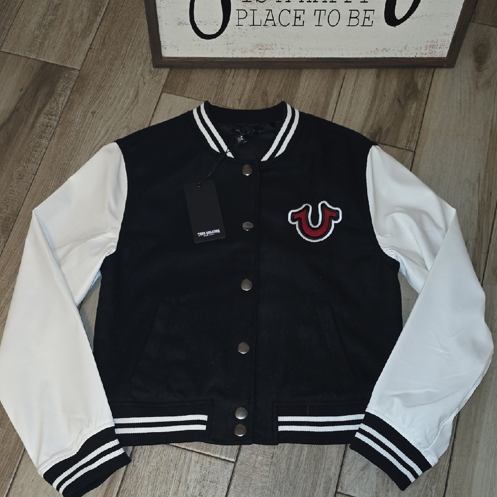 True Religion Black and White Varsity Jacket - Picture 2 of 8